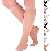 Made in USA - Compression Knee High for Women 15-20mmHg - Sheer Compression Support Stockings for Circulation during Flight, Travel, Airplane - Nude, 2X-Large - ATRAVEL101NU5