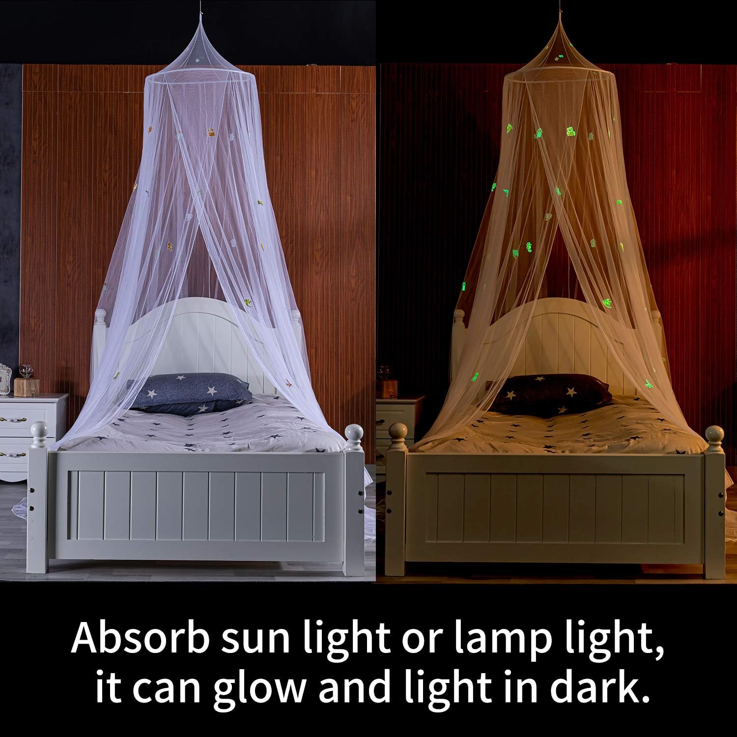 Ecoart Mosquito Net Canopy Bed for Crib Twin Full Queen King Bed Curtains,Sea Animals Glow in Dark Above Bed Canopy: Home & Kitchen