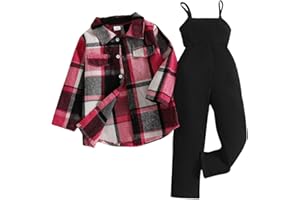 OLMRJKD Toddler Girl Clothes Plaid Long Sleeve Button Down Shirt Corduroy Overall Jumpsuit Girls Fall Winter Outfit Set