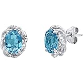 Dazzlingrock Collection 8X6mm Oval Blue Topaz with Round White Diamond Accents Ladies Halo Vintage Style Flower Stud Earrings, 925 Sterling Silver