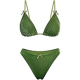 ZAFUL Bikini Sets for Women Bow Knot Tie Back Sexy Two Piece Swimsuits Triangle High Cut Bathing Suit Velvet String Swimwear