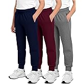 Real Essentials 3 Pack: Boys' Cotton Fleece Jogger Sweatpants - Active Athletic Youth Pants for Teens with Pockets