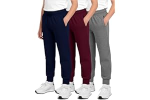 Real Essentials 3 Pack: Boys' Cotton Fleece Jogger Sweatpants - Active Athletic Youth Pants for Teens with Pockets