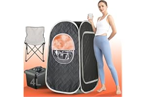 amocane Portable Steam Sauna, Personal Home Sauna with 4L & 1400W Steamer Generator, Remote Control, Portable Chair & Floor Mat, Full Body Thicken Sauna Tent for Relaxation & Detox, 18 Levels, Black
