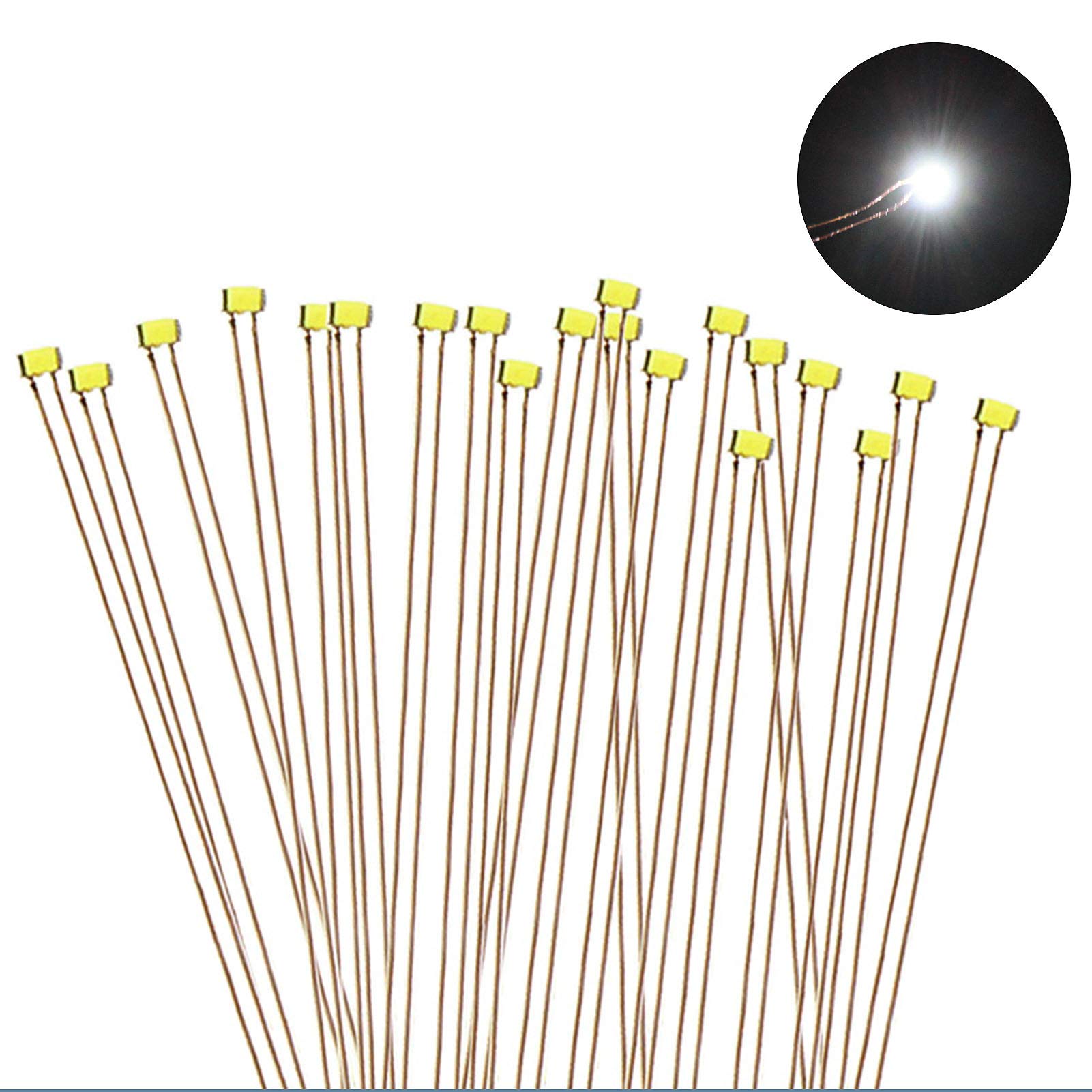 Evemodel C0402W 20pcs Pre-soldered micro 0.1mm Copper Wired WHITE SMD Led 0402 NEW