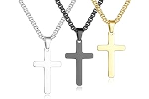 Yooblue Cross Necklace for Men - 2Pcs, 3Pcs Silver Black Gold Stainless Steel Cross Pendant Necklace for Men Women Teen Boys Jewelry Gifts