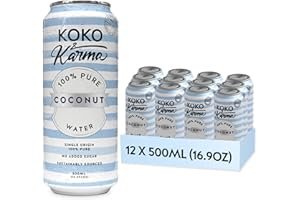 Koko & Karma Pure Coconut Water - All Natural, No Added Sugars, No Preservatives (12 Pack) (16.9 Fl Oz (Pack of 12), Pure Coconut Water)