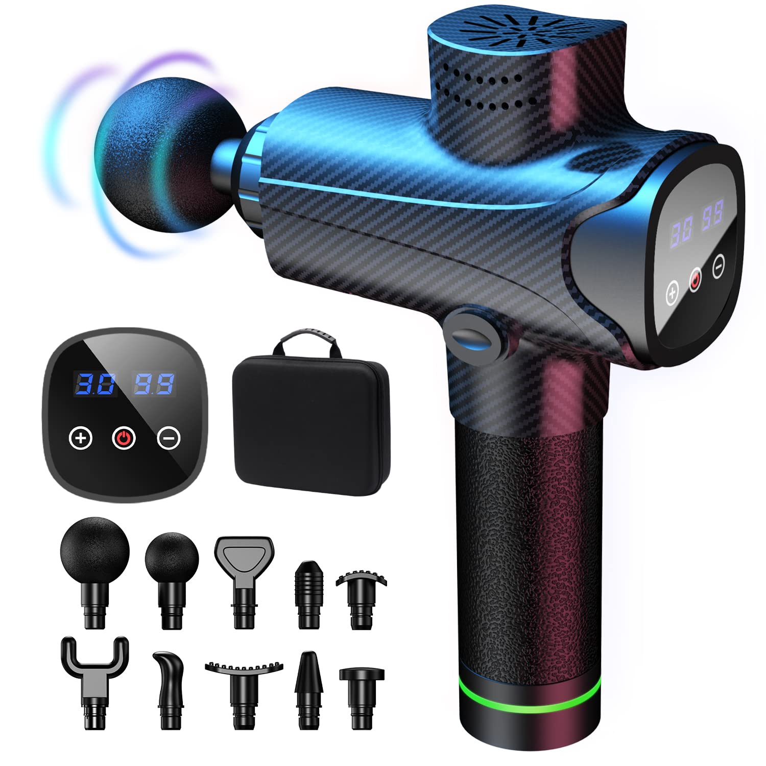 Muscle Massage Gun Deep Tissue Muscle Massager 10 Head & 30 Speed Optional Modes LED Touch Display Wireless Chargable Handheld Massager Full Body for Sporter, Daily Usager, Office, Home, Outdoor