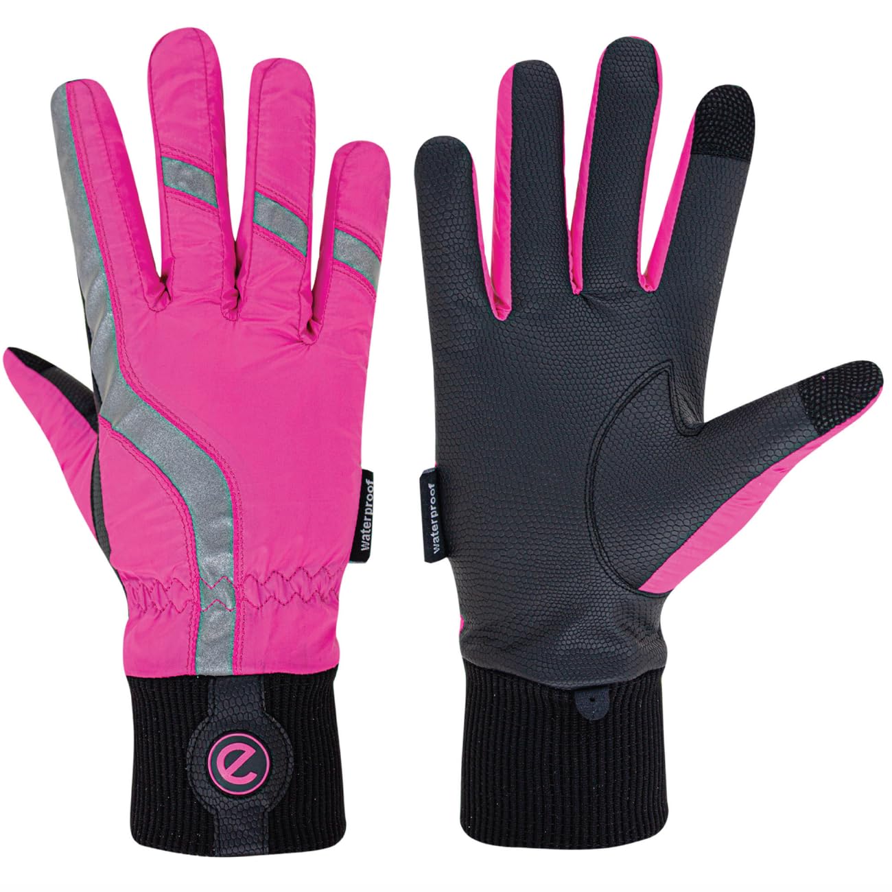 eGlove eQUEST Waterproof Equestrian Horse Riding and Yard Gloves (Flouro Pink - HiViz Reflective, X-Large) — image 1