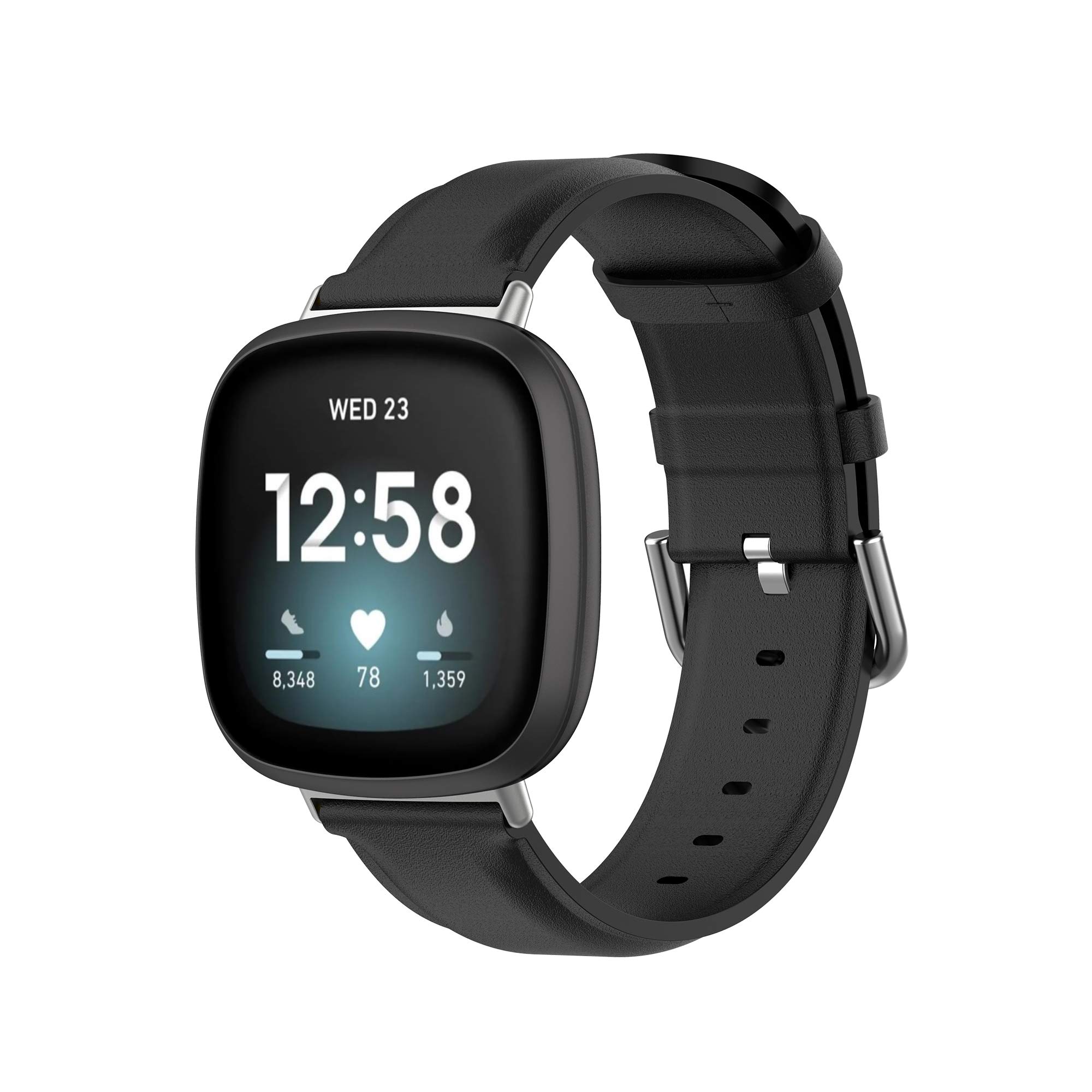 Tencloud Straps Compatible with Fitbit Sense/Versa 3 Strap, Replacement Soft Comfortable Leather Band Wristband for Sense/Versa 3 Smartwatch (Black)