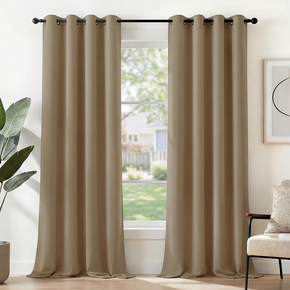 Deconovo Eyelet Curtains Thermal Insulated Blackout 140x260 Khaki 1 Pair
