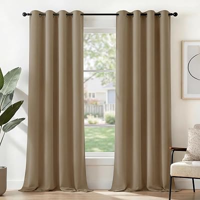 Deconovo Eyelet Curtains Thermal Insulated Blackout 140x260 Khaki 1 Pair