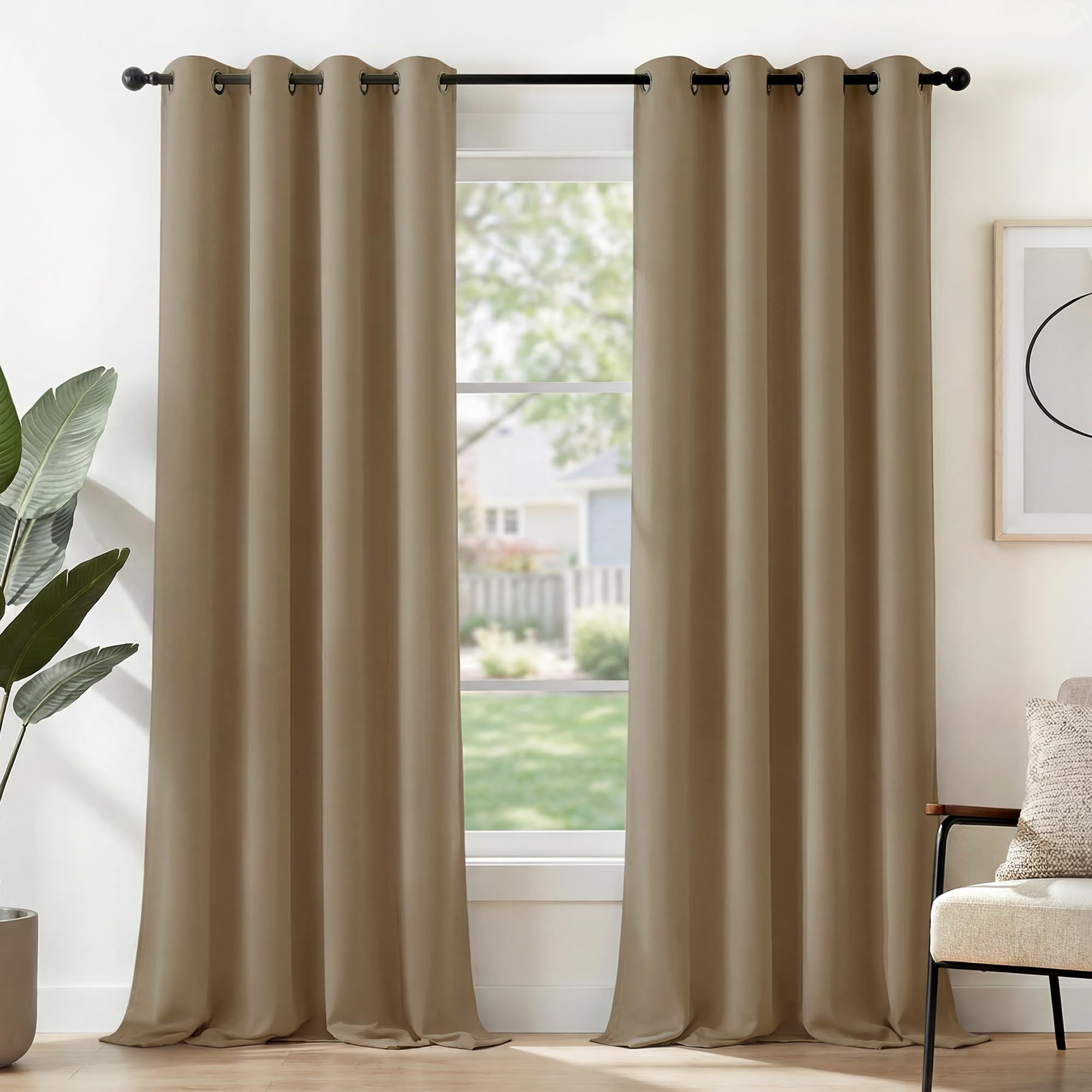Deconovo Blackout Curtains Thermal Insulated Energy Saving Thermal Insulated Room Darkening Eyelet Curtains for Living Room 55 x 106 Inch Tan Brown 2 Panels