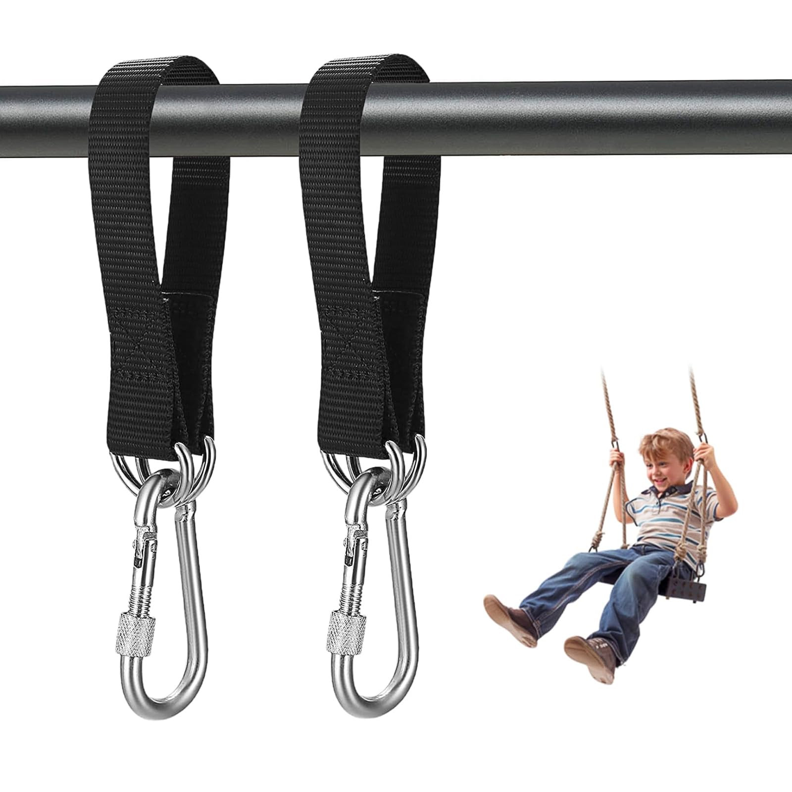 AMONENZ Tree Swing Hanging Kit, 55cm Hammock Tree Straps, Swing Hanging Straps, Heavy Hanging Straps with Two Sturdy Carabiners, for Tree Swing Seat, Hammock, Plank