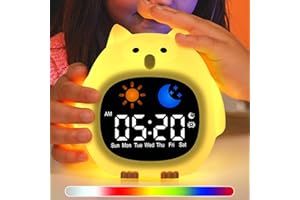 inaepeak Alarm Clock for Kids with 6 White Noise Sound, Ok to Wake Clock for Kids with 9 Colors Night Light, Sleep Training Clock for Toddlers with Snooze, Rechargeable Digital Clock for Bedroom, Owl