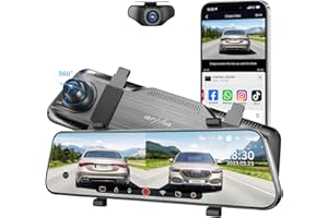 Arpha E22 10" Rear View Mirror Camera with WiFi, Touch Screen 2K Smart Rear View Mirror Backup Camera for Car, Voice Control Loop Recording 24H Parking Mode, WDR, Easy to Install, Max Suppot to 128GB