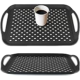 MDLUU Large Non-Slip Serving Tray with Handles, Food Serving Platter, Set of 2, Black