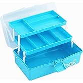 Sunxenze 12'' Three-Layer Clear Plastic Craft Storage Box, Tool Box/Sewing Box Organizer, Art Storage Box with Handle (Light Blue)