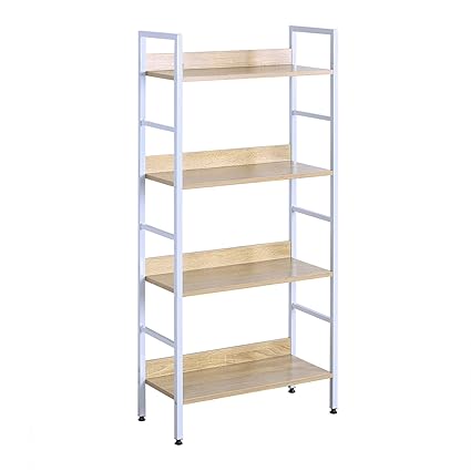 WOLTU RGB9304hei Standregal Hochregal Bücherregal Metallregal Schuhregal Badregal Blumentreppe aus Holz und Stahl, mit 4 Abla