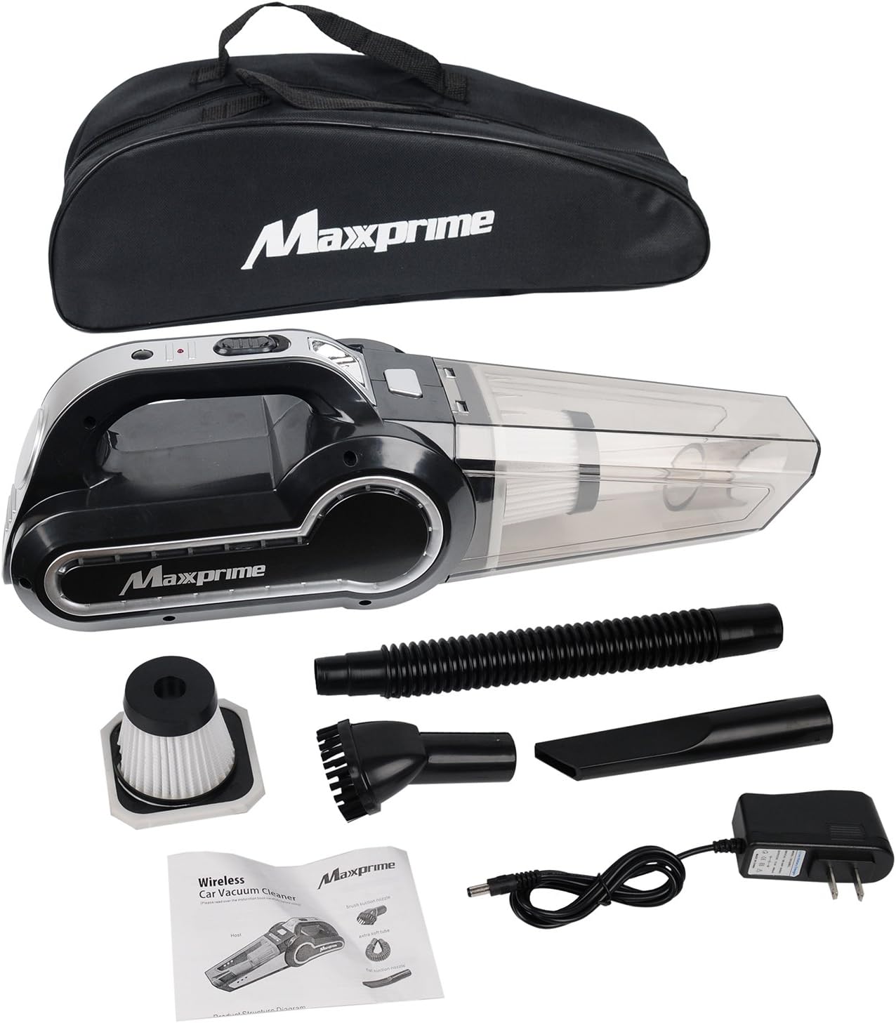 MAXXPRIME Cordless Vacuum Cleaner, Wireless Auto Vacuum, 12V 120W 3700PA Hand-held Vacuum, 2000mAh LED Powerful Portable Rechargeable Dust Busters for Home Office and Car Cleaning, Bonus Filter