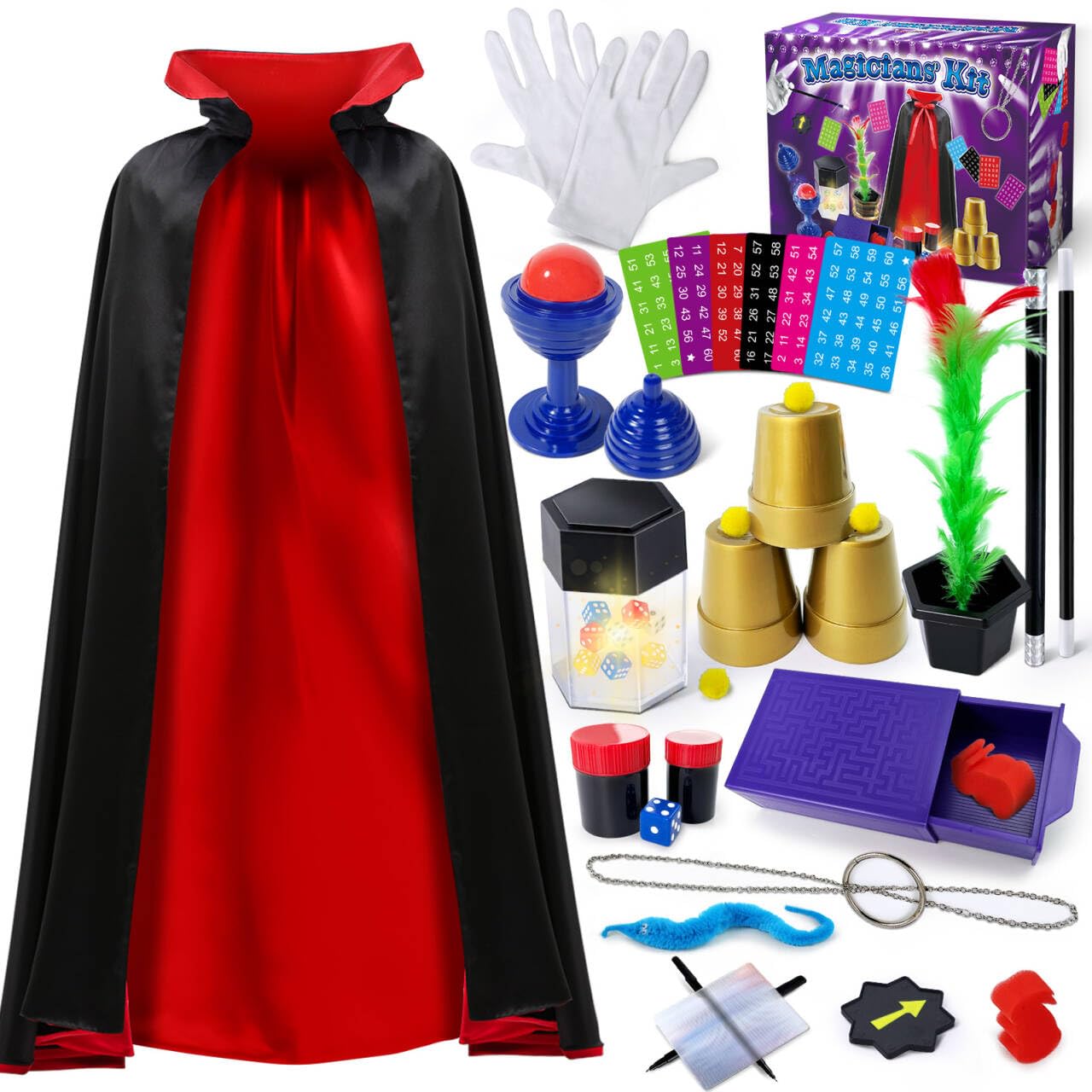 PATIFEED Magic Kit, Magic Tricks with Magician Costume for Kids, Magic Set for Kids Ages 6 7 8 9 10 11 12 Year Old