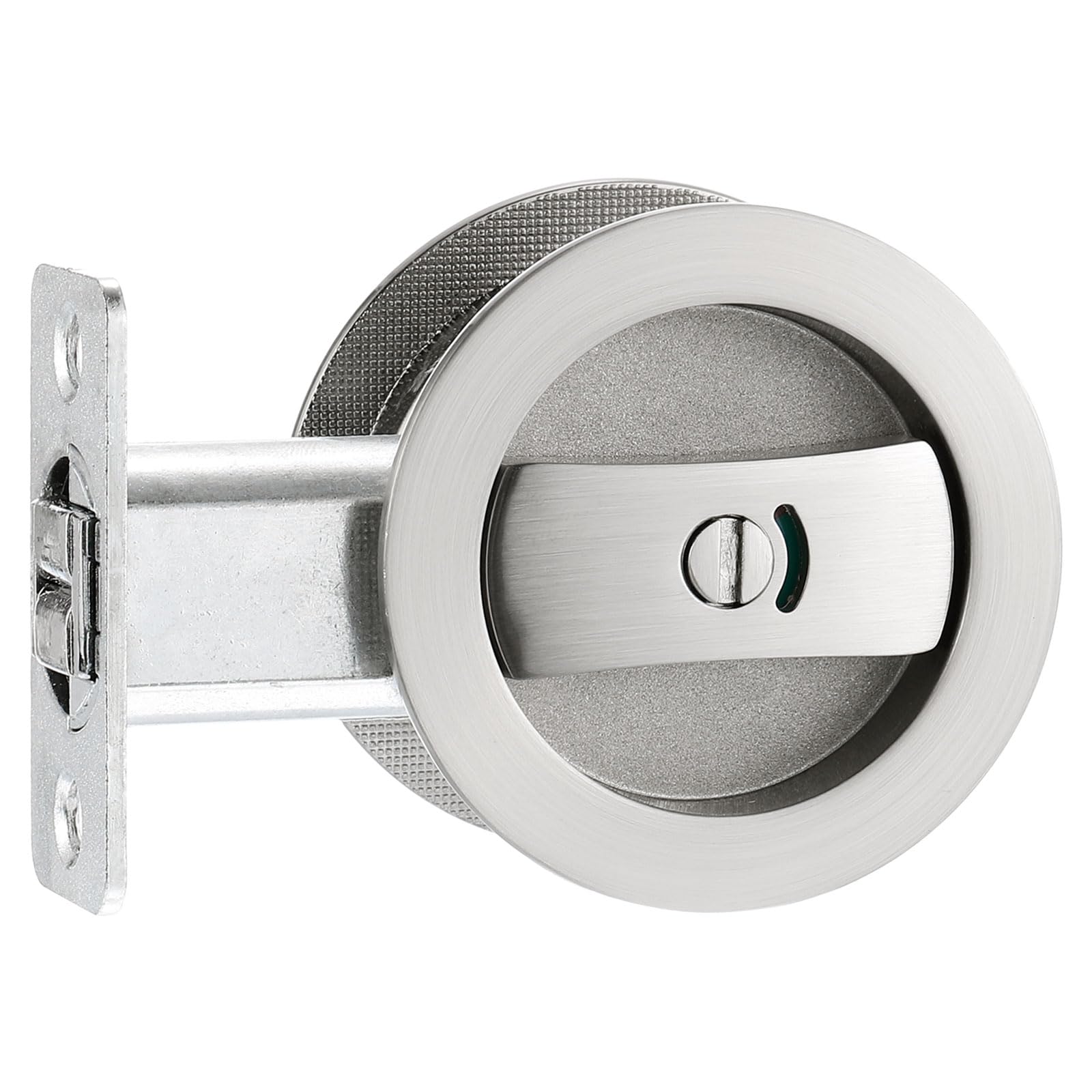 PATIKIL Round Recessed Door Lock with Color Coded Indicators, Pocket Door Lock 2 3/8" Backset Hardware for 1 3/8" to 2 3/16" Thickness Door for Privacy Pocket Door, Silver
