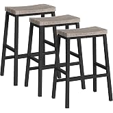 HOOBRO Bar Stools Set of 3, Counter Height Bar Stools, 23.6'' Bar Chairs, Saddle Stools with Footrests, Industrial Barstools for Dining Room, Kitchen, Bar, Greige and Black BG02MDP301