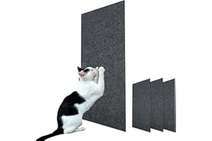 Hlimior 4 Pack Cat Scratch Mats 23.6”x11.8”, Trimmable Cat Scratching Post Carpet Cover Self-Adhesive Cat Tree Shelf Replacement Parts Mat Cat Scratcher for Shelf Step Couch Furniture Protector(Gray)