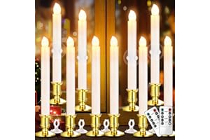 YAUNGEL Window Candles, 10 Pack LED Battery Operated Christmas Candles for Windows with Remote Timer Electric Flameless Candle Lights with Candle Holders Suction Cups for Christmas Decorations