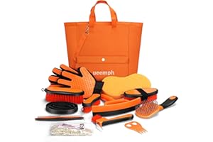 Ueemph Horse Grooming Kit（13-Piece），Orange Horse Brushes,Storage Bag, Sweat Scraper,Mane Comb,Horse Grooming Gloves, Gifts fo