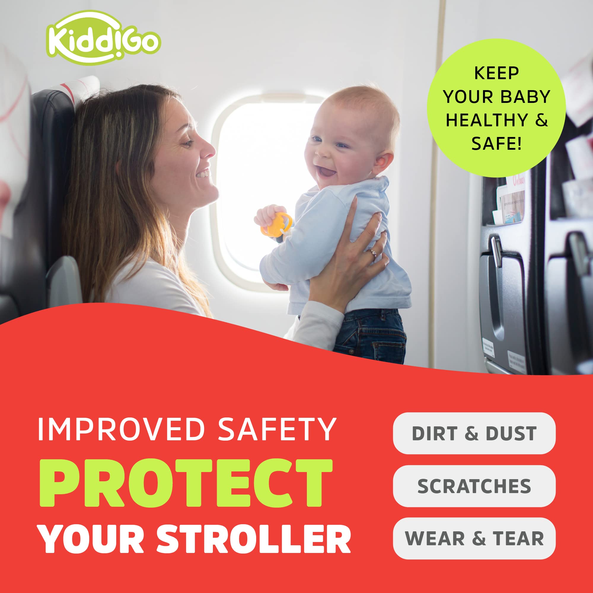 KiddiGo Umbrella Stroller Bag for Airplane Travel, Black and Green, 47