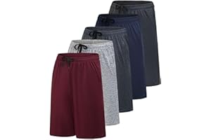 Real Essentials Men’s 5 Pack: 9" Dry-Fit Shorts – Athletic Gym, Workout, Basketball, Running, Casual Lounge Active Pockets