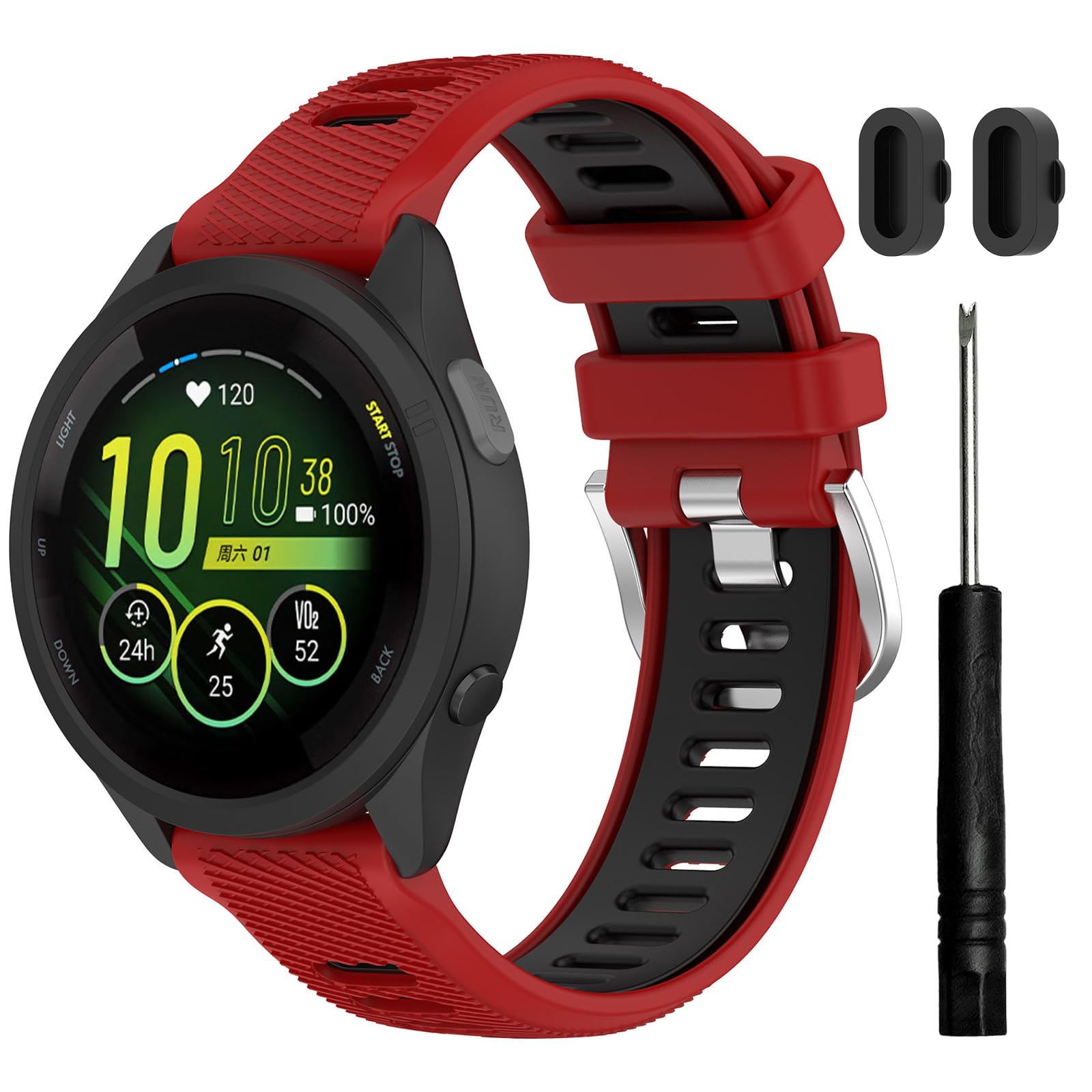 TopPerfekt Watch Band for Garmin Forerunner 265, Soft Silicone Sport Replacement Strap for Forerunner 570 47mm/255/265-Music, Venu 2/3 (22mm) - (Red Black)