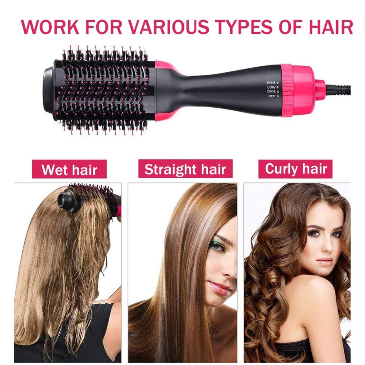 Taixinpower Hot Air Brush, One Step Hair Dryer & Volumizer Hair Straightener Curler 3-IN-1 Negative Ions for All Hair Type, Get Salon Blowouts