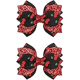 YanJie 2Pcs 3’’ Hair Bow for Girls Cherry Glitter Clips Black Hair Accessories for Women Red Hairpin Cute Bowknot Barrettes Pins Girls Outfits