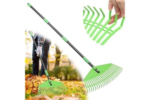 HANGMAICOME Plastic Leaf Rake with Adjustable 65'' Handle - Lightweight Outdoor Yard Rakes for Leaves,Grass & Pine Needle,Mulch,Gentle On Lawn Garden - Easy to Use for Women,Seniors & Kids