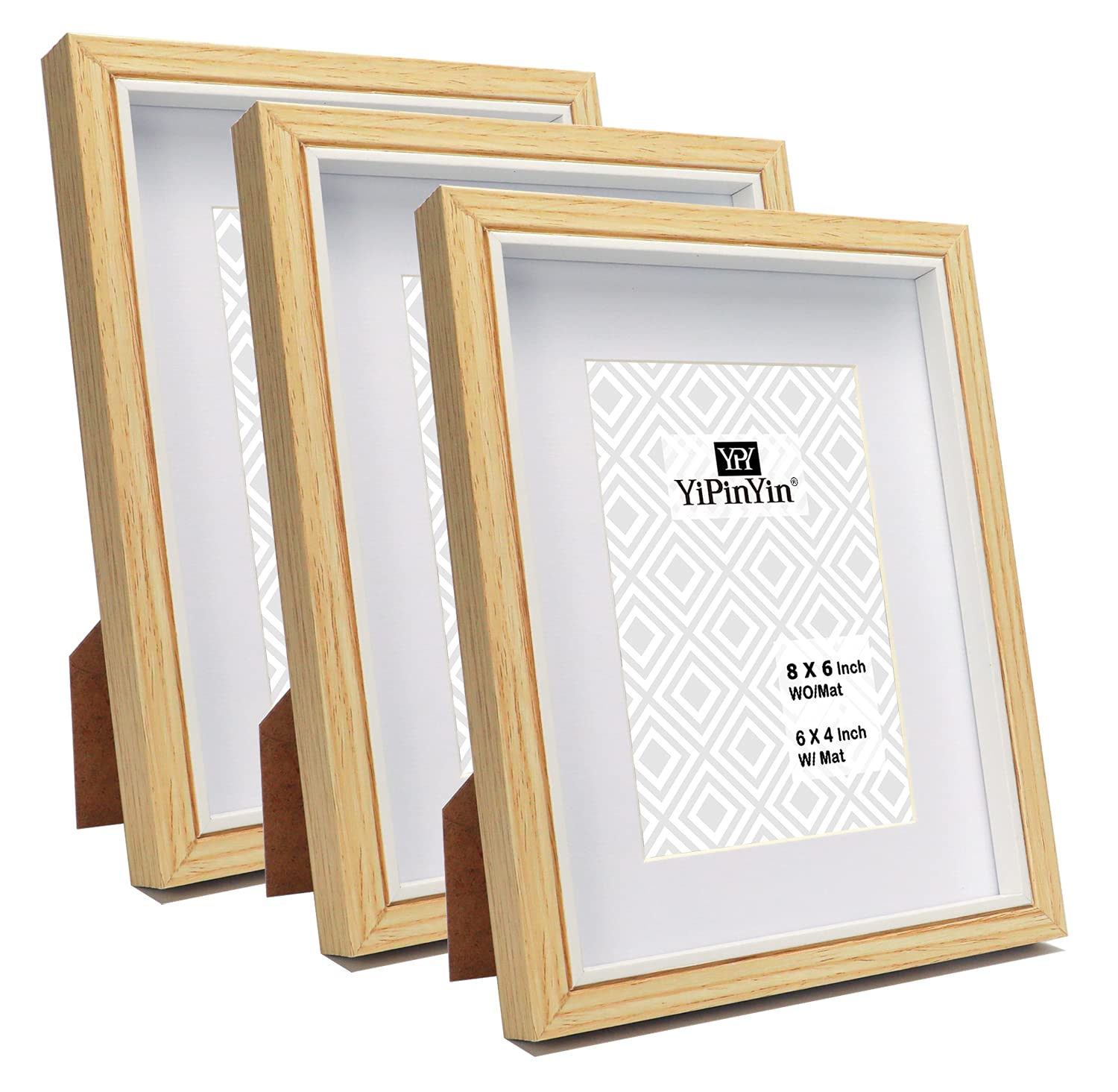 6 X 8‘’/A5 wood and white two-tone frames set of 3 with 4 x 6‘’ mounts, stylish A5 picture frame with white inlay, 4 x 6‘’ photo frame for wall mounting and table tops