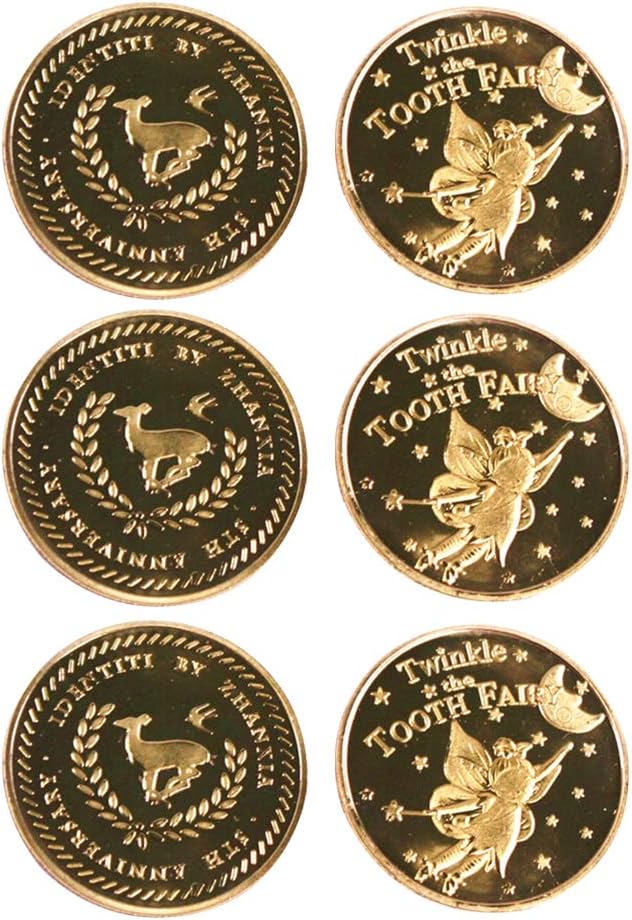 Exttlliy Zinc Alloy Tooth Fairy Gold Coin Baby Reward Golden Coins Special Fairy Money Experience for Lost Tooth Kids (Front Tooth Fairy Opposite Deer)