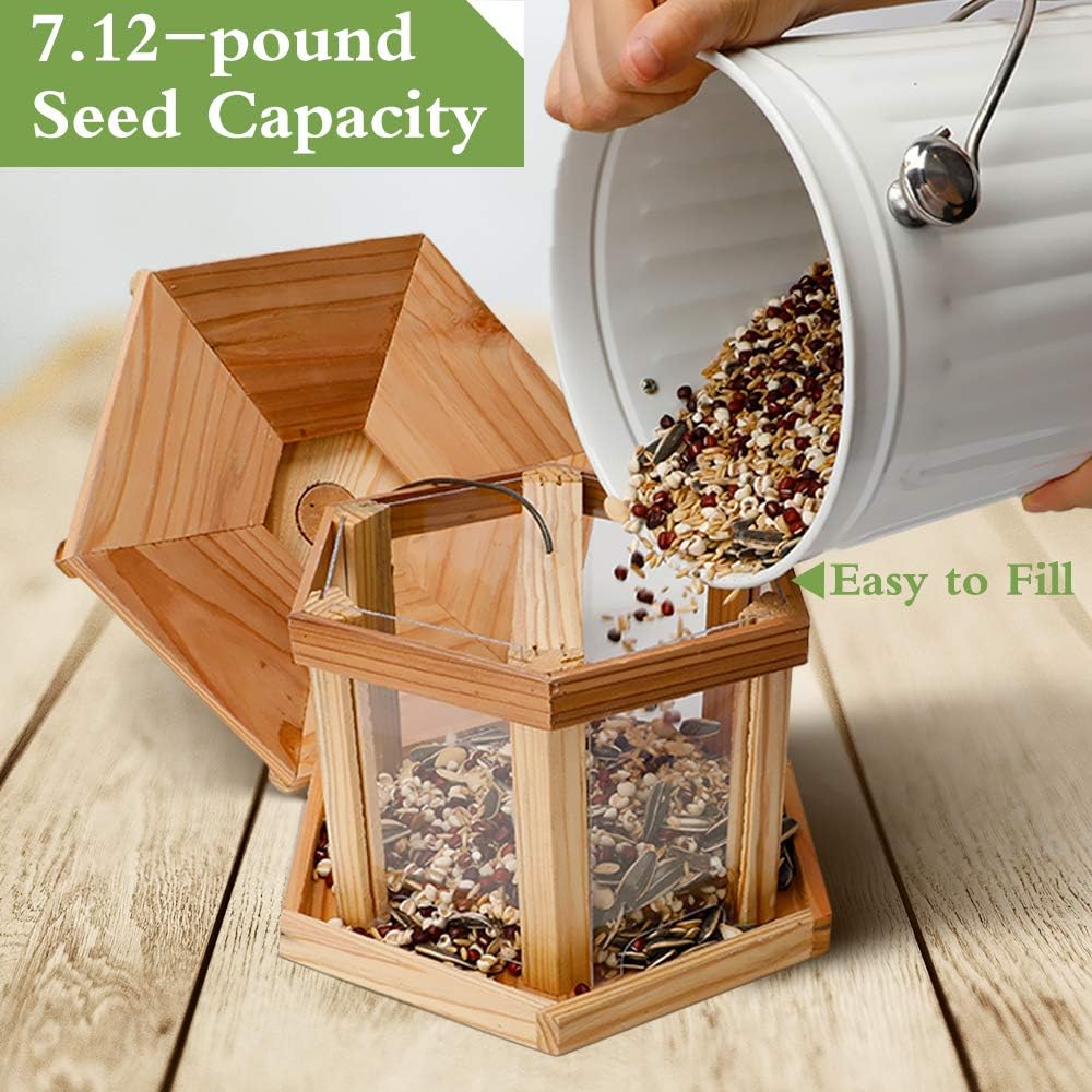 Solution4Patio Hexagon Shaped Gazebo Bird Feeder, USA Cedar, Hollow Mesh Tray, Large Capacity, Easy to Clean & Fill, 9.6" Dia. X 8.7" Tall #G-B121A00-US : Garden & Outdoor