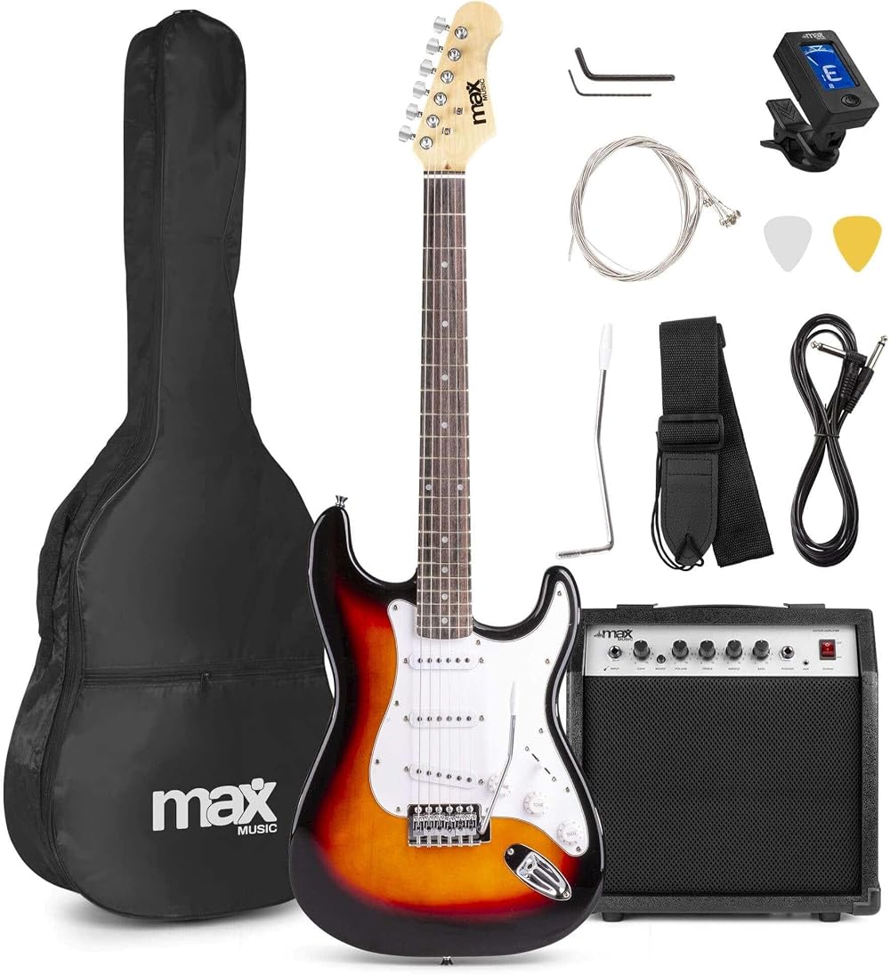 MAX Electric Guitar and 40W Amp Beginner Kit Sunburst S-Style Guitar Starter Set