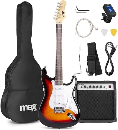 MAX Electric Guitar and 40W Amp Beginner Kit Sunburst S-Style Guitar Starter Set