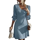 Dokotoo Dresses for Women Trendy V Neck Knit A Line Long Sleeve Dress Sweater Dress