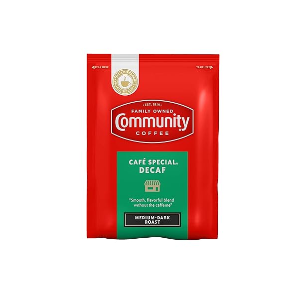 COMMUNITY COFFEE CAFÉ SPECIAL DECAF, MEDIUM DARK ROAST PRE-MEASURED COFFEE PACKS, 2.5 OUNCE EACH (PACK OF 20)