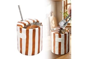 Coffee Mug Espresso with Cup Sip Hole 10oz Ceramic Coffee Mugs Porcelain Coffee Cup Hand-Painted Striped Art with Sip Hole Mi