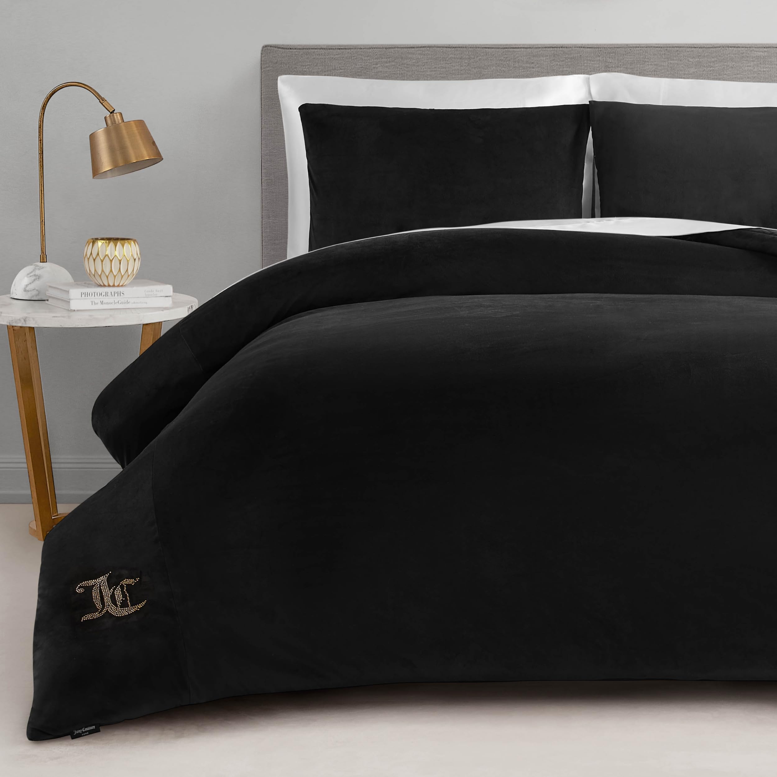 Juicy Couture Black Velour Full/Queen Comforter Set - 3 Piece Luxury ...