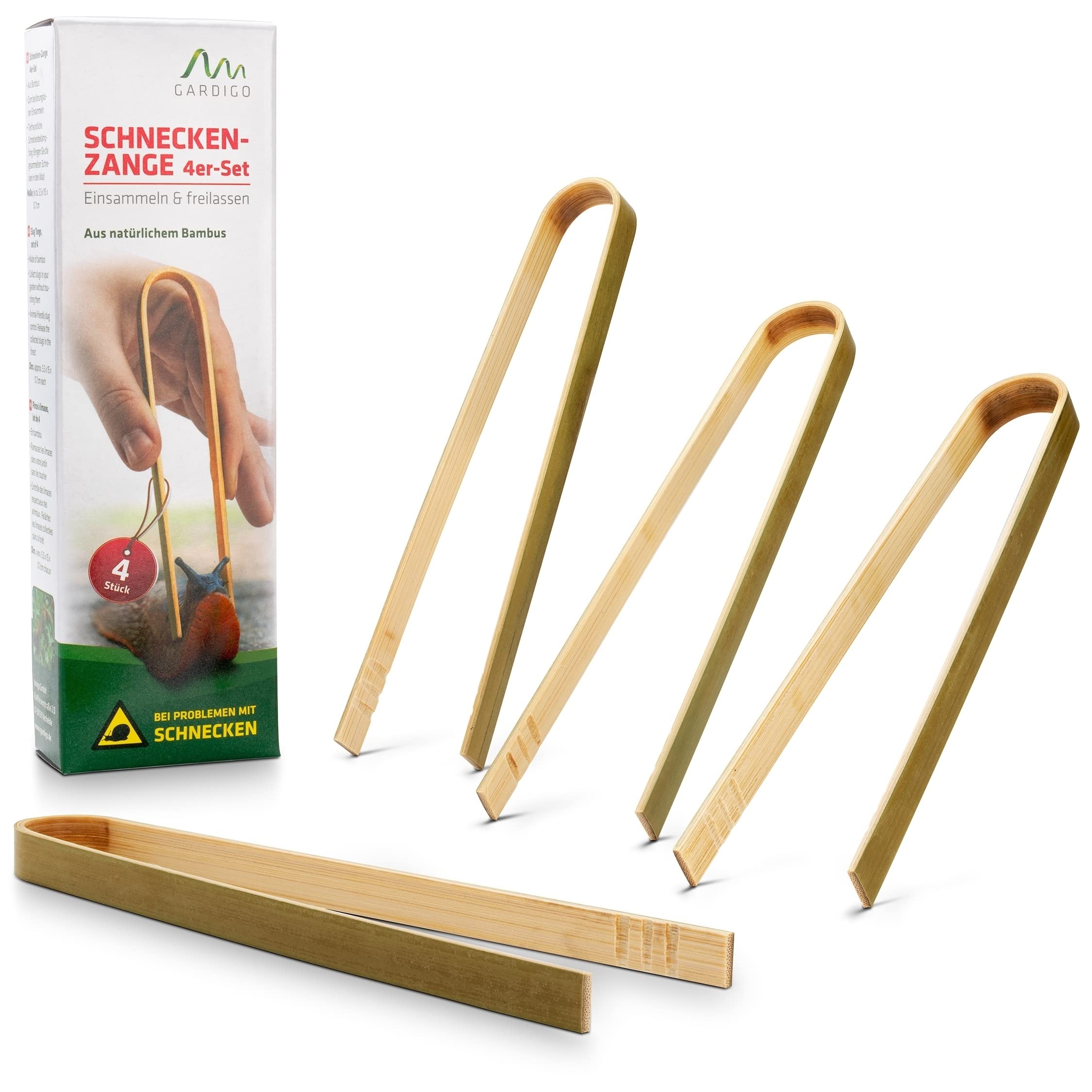 GARDIGO® Snail Tongs - Set of 4 | Snail Repellent Made of Natural Bamboo | For Combating Plant Pests | Also Suitable as Mini Barbecue Tongs Sugar Tongs Salad Cutlery or Kitchen Tongs