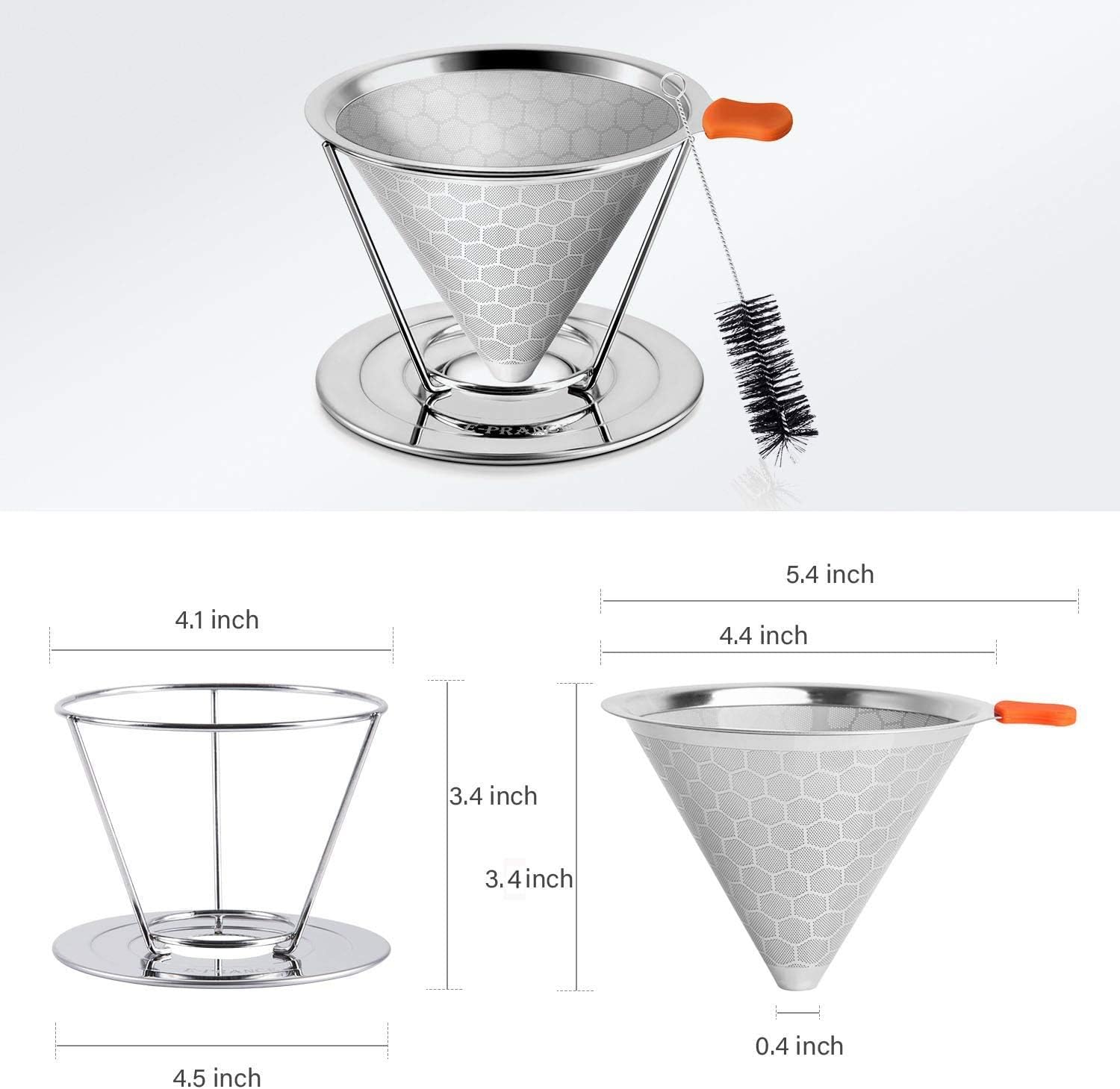 E Prance Metal Coffee Filter Stainless Steel Pour Over Coffee Filter Paperless And Permanent Reusable Coffee Cone Dripper With Separate Stand For 1 2 Cups Amazon Co Uk Kitchen Home