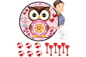 VDESFUEBY Valentines Day Game Dart Board 26in Owl Dart Board with 6 Sticky Balls and 6 Darts Toy Hooks Valentines Day Party Favors Indoor Outdoor Sports Puzzle Game