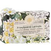 Wavertree &amp; London Frangipani &amp; Gardenia Scented Natural Soap Bar, 7oz Moisturizing French Triple Milled Soap Bar for Women &amp; Men Enriched with Organic Shea Butter, Pure Bath &amp; Body soap bar (1 Bar)