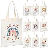 Sweetude 10 Pcs Christian Tote Bags Religious Gifts for Women Faith Canvas Bible Verse Church Bags Jesus Stuff(Rainbow)